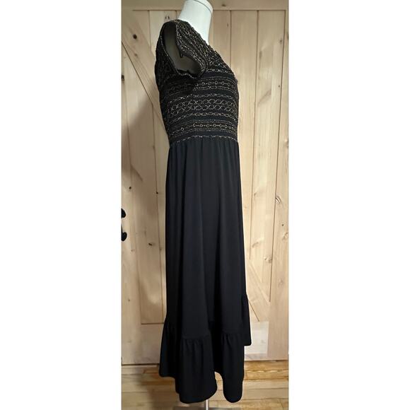 Michael Kors | Gold Sparkle Black Short Sleeve Midi Dress | Size Large - Picture 3 of 13